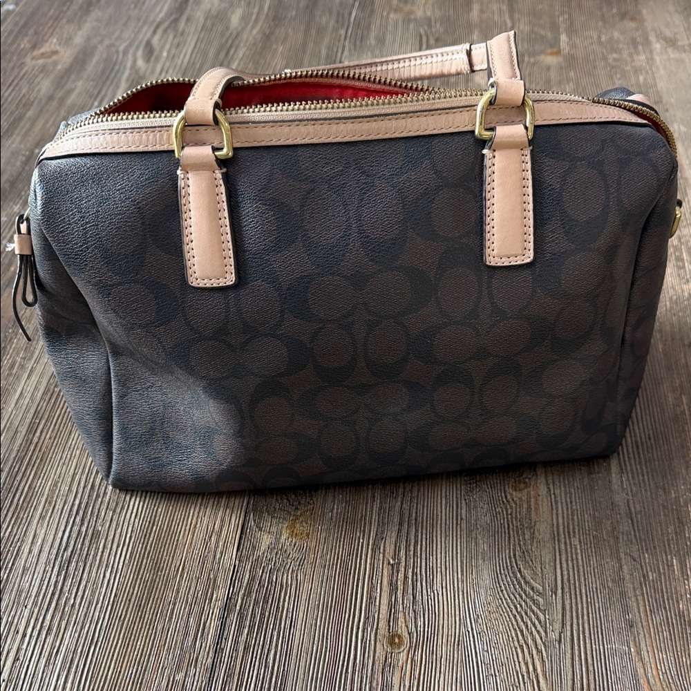 Coach Navy and Red Stripe Satchel Nancy signature - Picture 4 of 10
